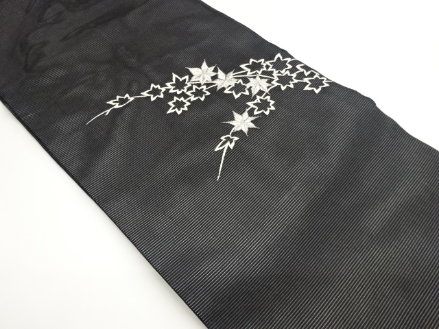 JAPANESE NAGOYA OBI FOR SUMMER / EMBROIDERY / MAPLE LEAVES
